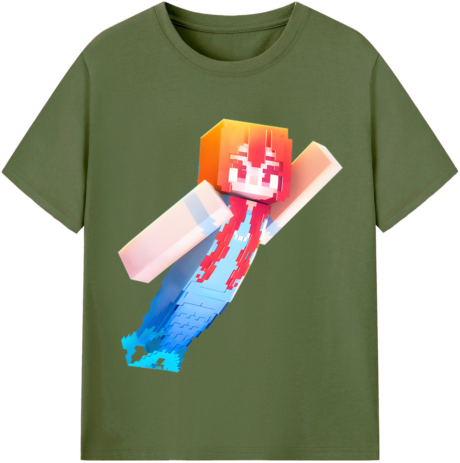 （画像用） マインクラフト ブロックの世界 Minecraft MC Block world 綿100％半袖Tシャツ（フロントプリント）